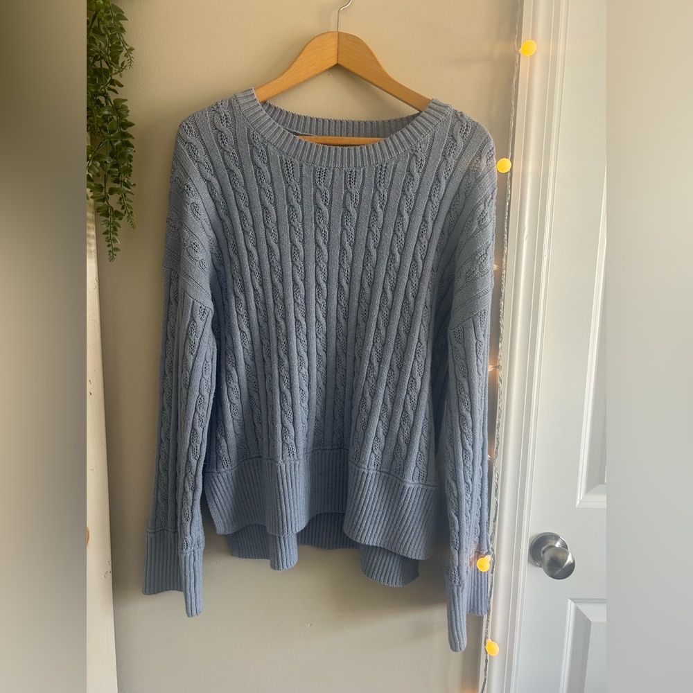 Happily Grey Blue Cable Knit Sweater large